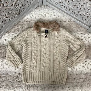 GAP Kids cream cable knit sweater boys XSmall faux fur preppy gorpcore classic